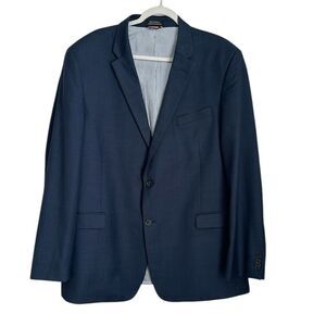TOMMY HILFIGER Jacket Mens Sport Coat 100% Wool Navy Blue Double Vent  Size 48L